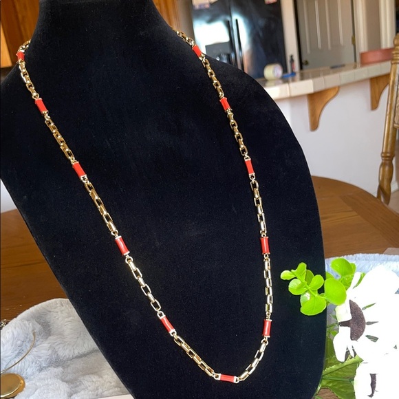 Banana Republic Gold Necklace with Red Accents - Picture 1 of 7